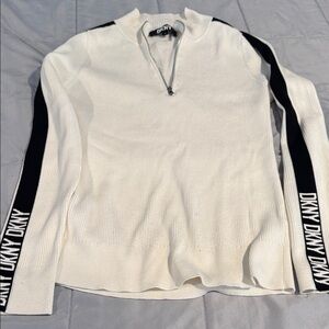 DKNY Cream and Black 1/4 Zip-Up Sweater